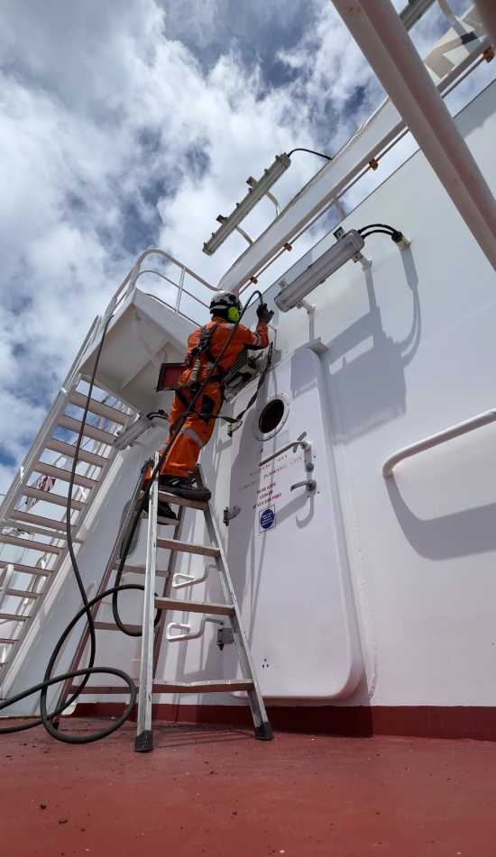 Cadet on welding duty in the ship